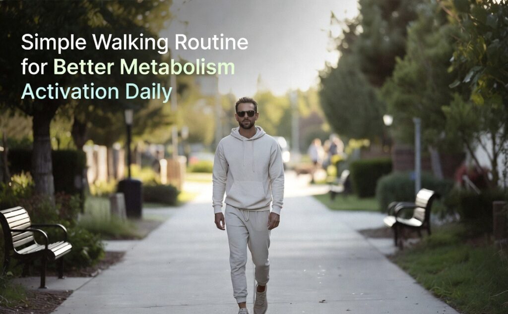 simple walking routine for better metabolism activation daily lifestyle habit outdoor walking scene