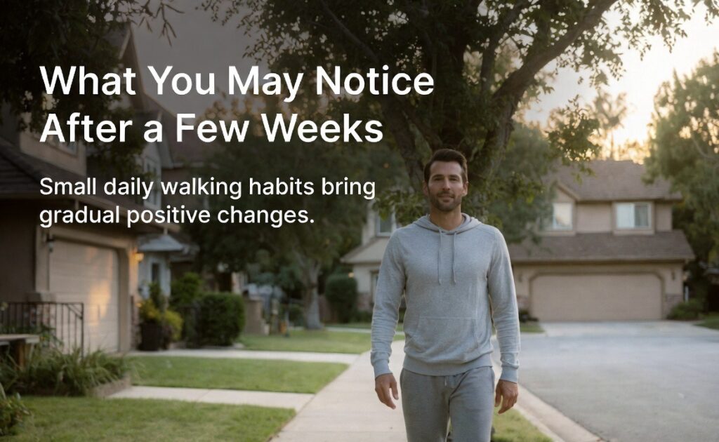 walking routine benefits after few weeks gradual lifestyle improvement outdoor walking scene