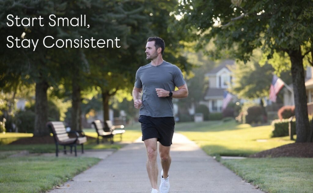 Beginner brisk walking routine in park