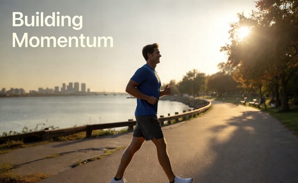 Person brisk walking on scenic trail