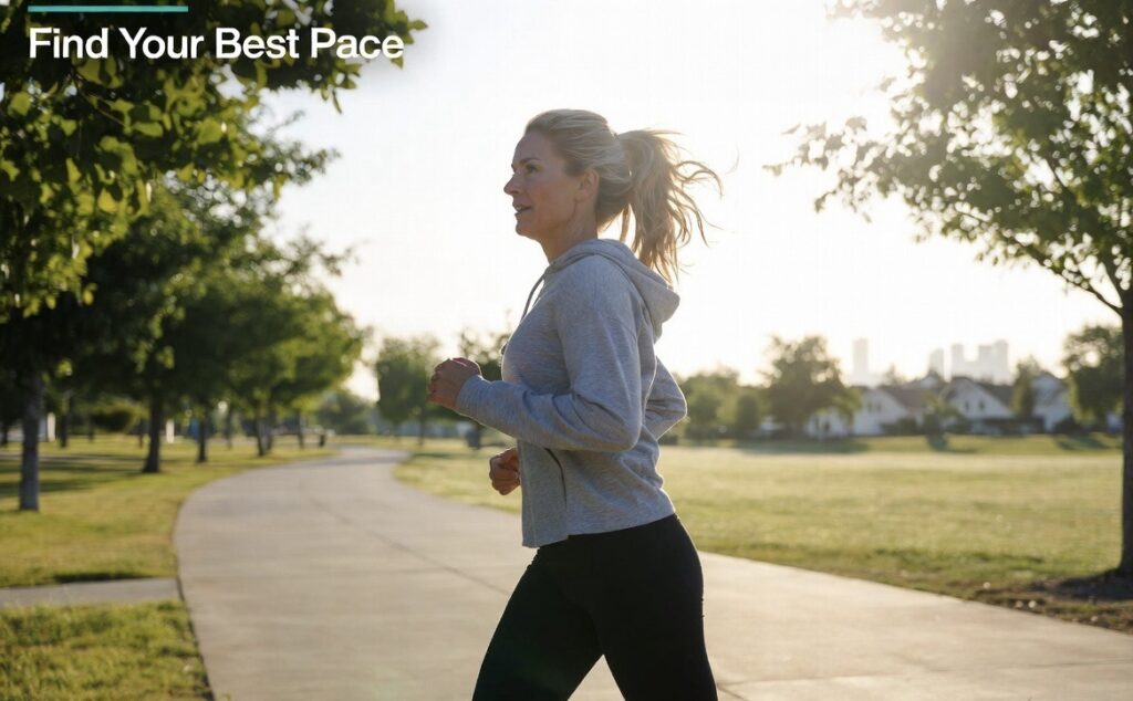 Person brisk walking at balanced pace