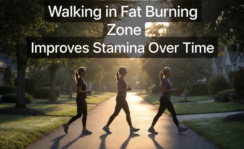 Walking progression showing improved stamina from regular fat burning zone walking