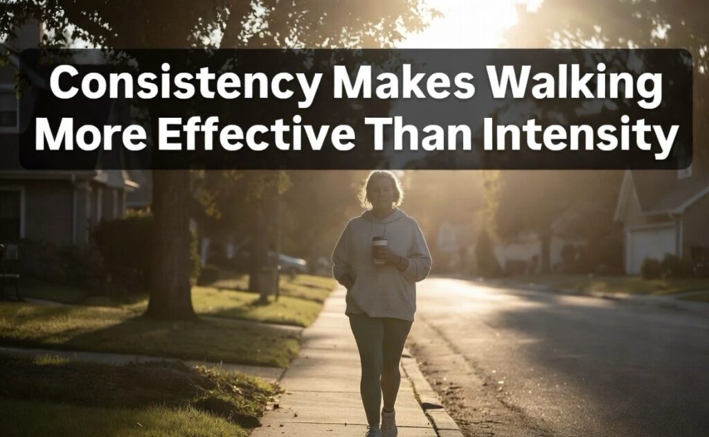 Daily walking routine showing consistency for better fat burning results over time