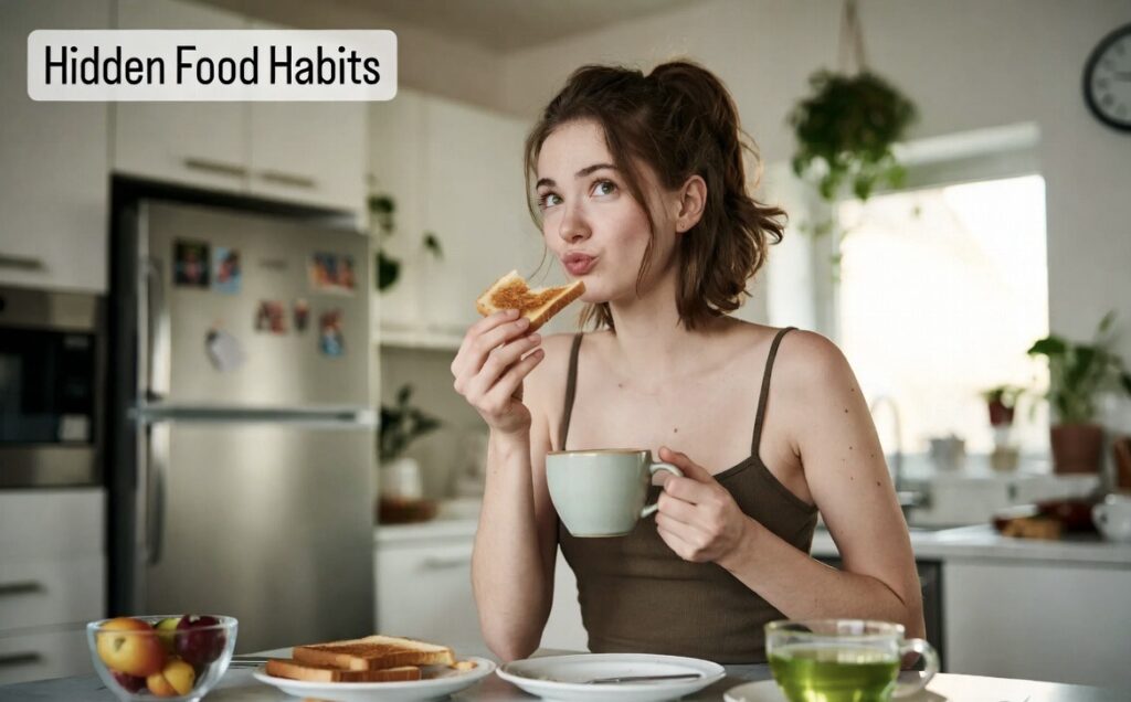 Slim person with light meals and snacks showing hidden food habits that may keep someone skinny