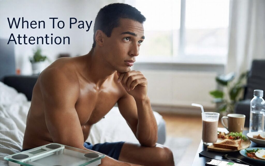 Slim person noticing unexplained weight loss and low energy at home
