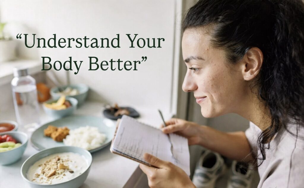 Slim person understanding body habits and healthy eating routine at home