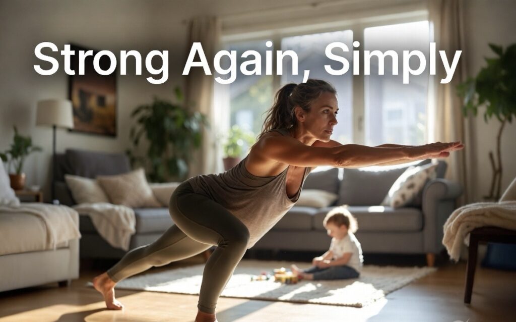 Busy mom doing quick home workout naturally