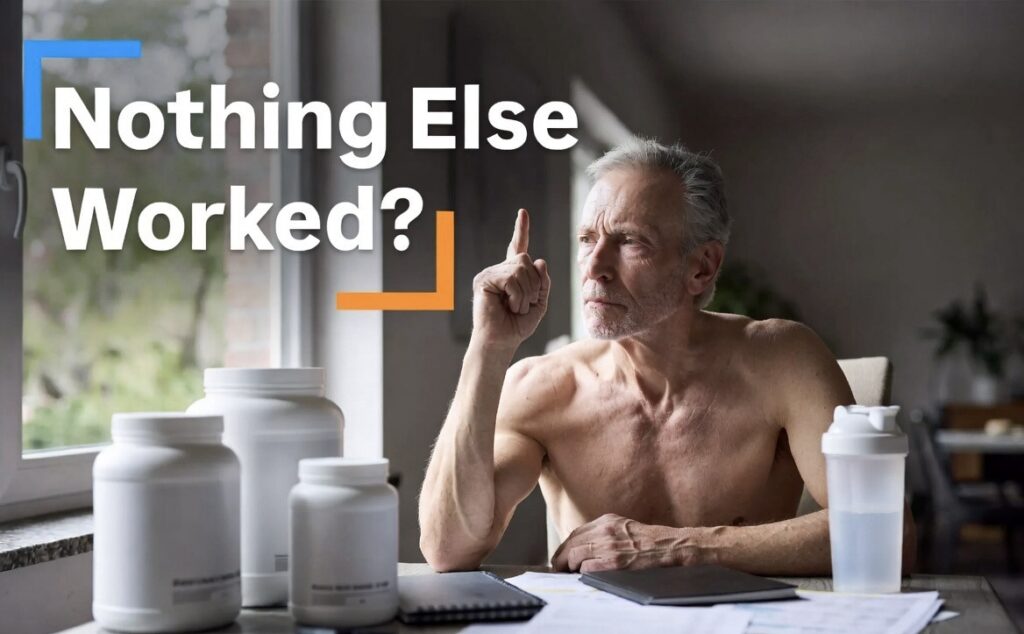 Man frustrated after trying multiple muscle building methods