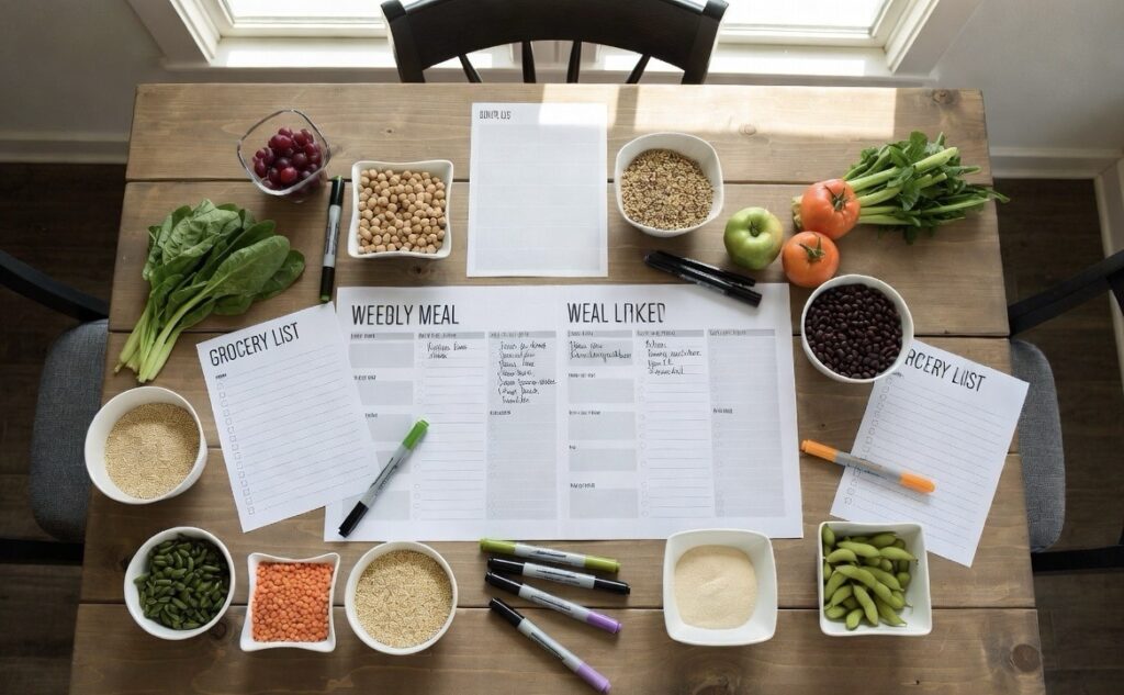 Weekly high protein vegan meal planning system