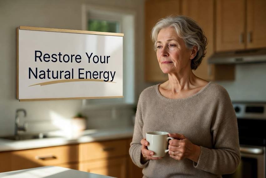 Tired American adult seeking natural daily energy support at home