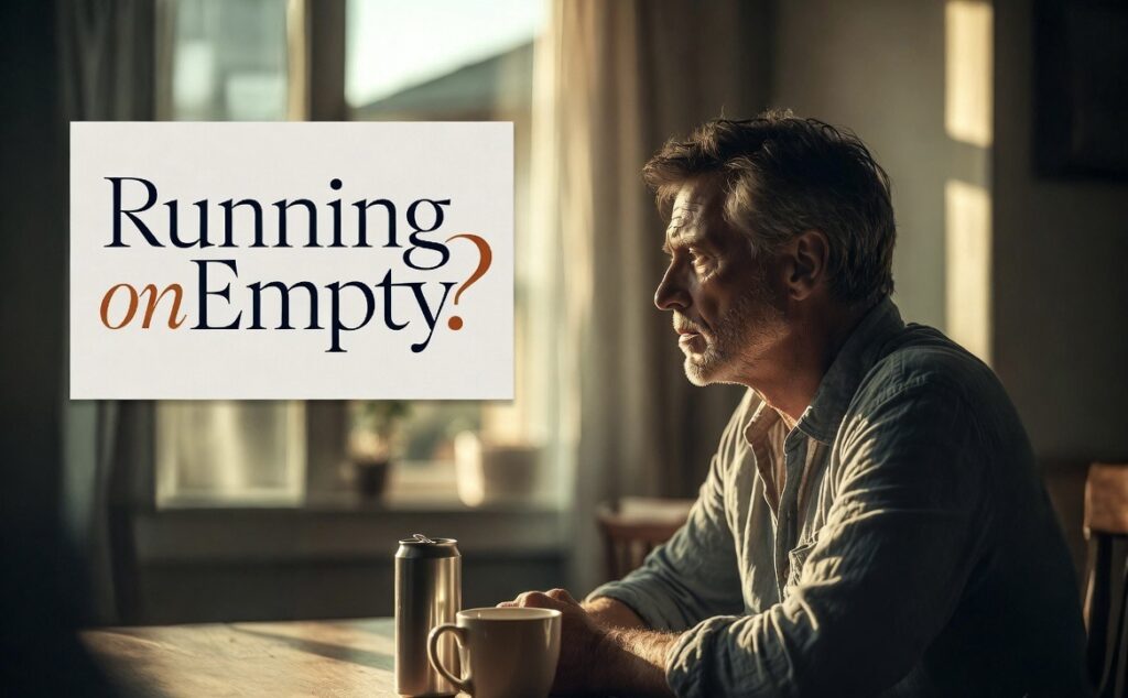 Tired American man reflecting on constant daily fatigue at home