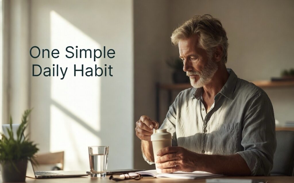 American man preparing simple daily wellness drink before starting work