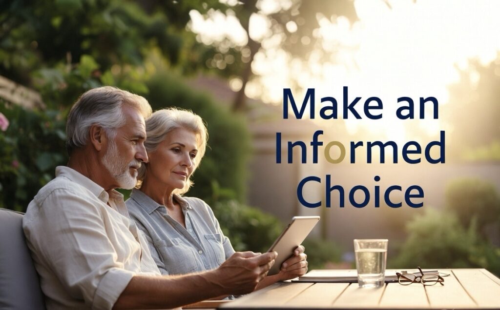 American couple reviewing wellness information before making an informed decision