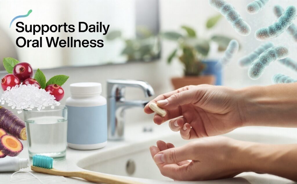 Daily oral wellness supplement with natural supportive ingredients