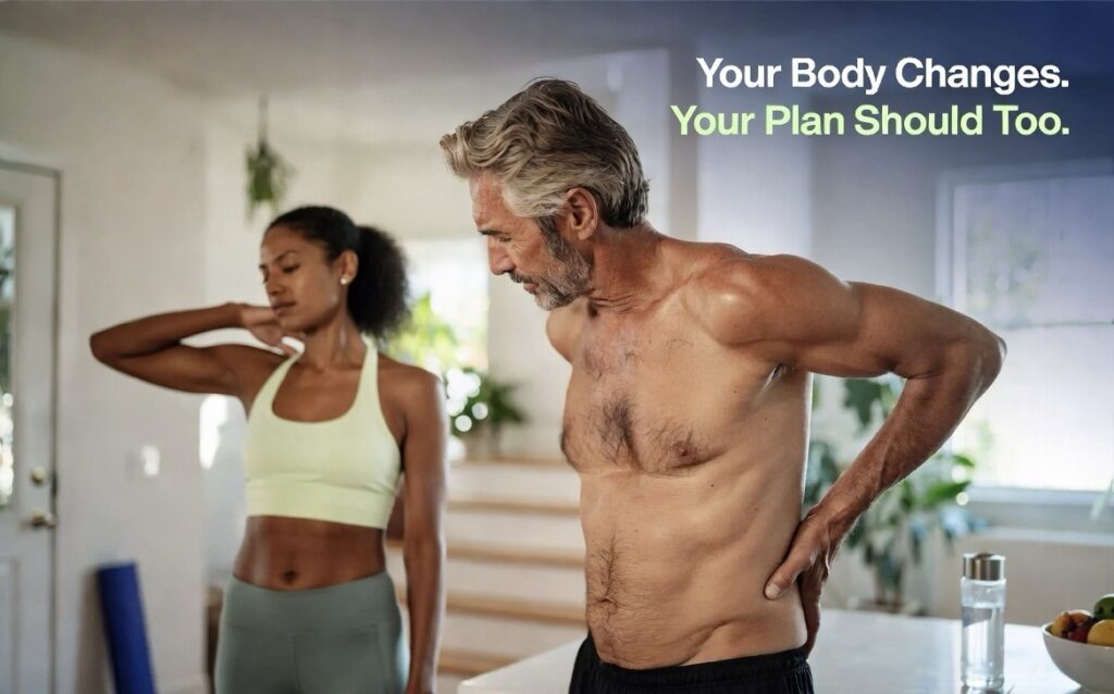 Middle aged couple adapting to healthy aging naturally