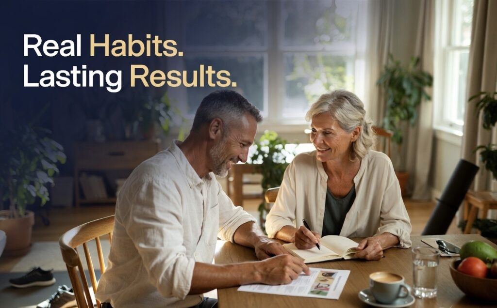 Healthy couple starting realistic wellness journey after 40